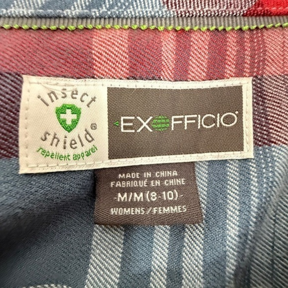 ExOfficio Flannel Shirt Womens M Plaid Button Up Long Sleeve - Picture 4 of 10